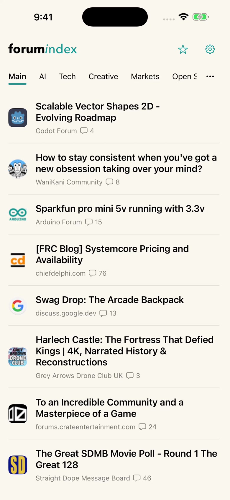 Forum Index topic list